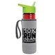 a transparent red bottle & lime green lid & heather gray insulator the lifeguard - 24 oz pete bottle with flip straw lid