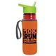a transparent red bottle & lime green lid & orange insulator the lifeguard - 24 oz pete bottle with flip straw lid