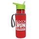 a transparent red bottle & lime green lid & red insulator the lifeguard - 24 oz pete bottle with flip straw lid