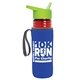 a transparent red bottle & lime green lid & royal-blue insulator the lifeguard - 24 oz pete bottle with flip straw lid