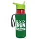 a transparent red bottle & lime green lid & green insulator the lifeguard - 24 oz pete bottle with flip straw lid