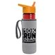 a transparent red bottle & orange lid & heather gray insulator the lifeguard - 24 oz pete bottle with flip straw lid