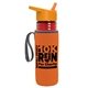 a transparent red bottle & orange lid & orange insulator the lifeguard - 24 oz pete bottle with flip straw lid