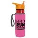 a transparent red bottle & orange lid & hot pink insulator the lifeguard - 24 oz pete bottle with flip straw lid
