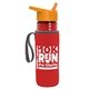 a transparent red bottle & orange lid & red insulator the lifeguard - 24 oz pete bottle with flip straw lid
