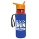 a transparent red bottle & orange lid & royal-blue insulator the lifeguard - 24 oz pete bottle with flip straw lid