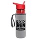 a transparent red bottle & red lid & heather gray insulator the lifeguard - 24 oz pete bottle with flip straw lid