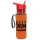 a transparent red bottle & red lid & orange insulator the lifeguard - 24 oz pete bottle with flip straw lid
