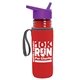 a transparent red bottle & violet lid & red insulator the lifeguard - 24 oz pete bottle with flip straw lid