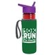 a transparent red bottle & violet lid & green insulator the lifeguard - 24 oz pete bottle with flip straw lid