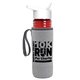 a transparent red bottle & white lid & heather gray insulator the lifeguard - 24 oz pete bottle with flip straw lid