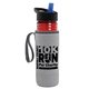 a transparent red bottle & black-with-blue-spout lid & heather gray insulator the lifeguard - 24 oz pete bottle with flip straw lid