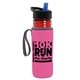 a transparent red bottle & black-with-blue-spout lid & hot pink insulator the lifeguard - 24 oz pete bottle with flip straw lid
