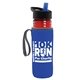 a transparent red bottle & black-with-blue-spout lid & royal-blue insulator the lifeguard - 24 oz pete bottle with flip straw lid