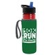 a transparent red bottle & black-with-blue-spout lid & green insulator the lifeguard - 24 oz pete bottle with flip straw lid