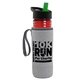 a transparent red bottle & black-with-green-spout lid & heather gray insulator the lifeguard - 24 oz pete bottle with flip straw lid