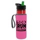 a transparent red bottle & black-with-green-spout lid & hot pink insulator the lifeguard - 24 oz pete bottle with flip straw lid