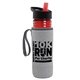 a transparent red bottle & black-with-red-spout lid & heather gray insulator the lifeguard - 24 oz pete bottle with flip straw lid