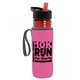 a transparent red bottle & black-with-red-spout lid & hot pink insulator the lifeguard - 24 oz pete bottle with flip straw lid