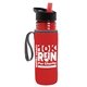 a transparent red bottle & black-with-red-spout lid & red insulator the lifeguard - 24 oz pete bottle with flip straw lid