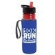 a transparent red bottle & black-with-red-spout lid & royal-blue insulator the lifeguard - 24 oz pete bottle with flip straw lid