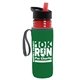 a transparent red bottle & black-with-red-spout lid & green insulator the lifeguard - 24 oz pete bottle with flip straw lid