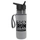 a transparent smoke bottle & black lid & heather gray insulator the lifeguard - 24 oz pete bottle with flip straw lid
