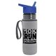 a transparent smoke bottle & royal blue lid & heather gray insulator the lifeguard - 24 oz pete bottle with flip straw lid