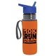 a transparent smoke bottle & royal blue lid & orange insulator the lifeguard - 24 oz pete bottle with flip straw lid
