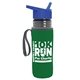 a transparent smoke bottle & royal blue lid & green insulator the lifeguard - 24 oz pete bottle with flip straw lid