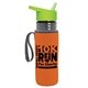 a transparent smoke bottle & lime green lid & orange insulator the lifeguard - 24 oz pete bottle with flip straw lid