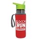 a transparent smoke bottle & lime green lid & red insulator the lifeguard - 24 oz pete bottle with flip straw lid
