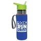 a transparent smoke bottle & lime green lid & royal-blue insulator the lifeguard - 24 oz pete bottle with flip straw lid