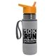 a transparent smoke bottle & orange lid & heather gray insulator the lifeguard - 24 oz pete bottle with flip straw lid