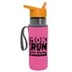 a transparent smoke bottle & orange lid & hot pink insulator the lifeguard - 24 oz pete bottle with flip straw lid