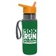 a transparent smoke bottle & orange lid & green insulator the lifeguard - 24 oz pete bottle with flip straw lid