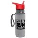 a transparent smoke bottle & red lid & heather gray insulator the lifeguard - 24 oz pete bottle with flip straw lid