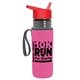 a transparent smoke bottle & red lid & hot pink insulator the lifeguard - 24 oz pete bottle with flip straw lid