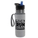 a transparent smoke bottle & black-with-blue-spout lid & heather gray insulator the lifeguard - 24 oz pete bottle with flip straw lid