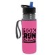 a transparent smoke bottle & black-with-blue-spout lid & hot pink insulator the lifeguard - 24 oz pete bottle with flip straw lid