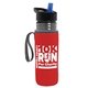 a transparent smoke bottle & black-with-blue-spout lid & red insulator the lifeguard - 24 oz pete bottle with flip straw lid