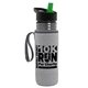 a transparent smoke bottle & black-with-green-spout lid & heather gray insulator the lifeguard - 24 oz pete bottle with flip straw lid