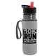 a transparent smoke bottle & black-with-red-spout lid & heather gray insulator the lifeguard - 24 oz pete bottle with flip straw lid