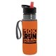 a transparent smoke bottle & black-with-red-spout lid & orange insulator the lifeguard - 24 oz pete bottle with flip straw lid