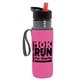 a transparent smoke bottle & black-with-red-spout lid & hot pink insulator the lifeguard - 24 oz pete bottle with flip straw lid