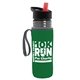 a transparent smoke bottle & black-with-red-spout lid & green insulator the lifeguard - 24 oz pete bottle with flip straw lid