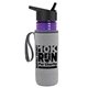 a transparent violet bottle & black lid & heather gray insulator the lifeguard - 24 oz pete bottle with flip straw lid