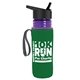 a transparent violet bottle & black lid & green insulator the lifeguard - 24 oz pete bottle with flip straw lid