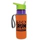 a transparent violet bottle & lime green lid & orange insulator the lifeguard - 24 oz pete bottle with flip straw lid