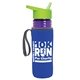 a transparent violet bottle & lime green lid & royal-blue insulator the lifeguard - 24 oz pete bottle with flip straw lid